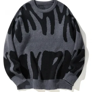 New Popular Autumn Winter Irregular Jacquard Pattern Pullover Sweater Casual Round Neck Contrast Color Knitted Men's Pullover