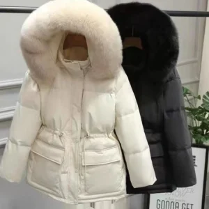 New in Winter Hooded Drawstring Puffer Jacket Women Slim Warm Coats Clothes Down Female Winter Big Pockets Parkas Overcoat