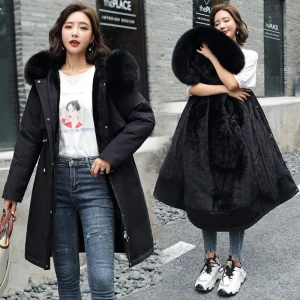 Winter Parka 2024 New Women Jacket Clothes Long Coat Wool Liner Hooded Jacket Fur Collar Thick Warm Snow Wear Fashion Parka