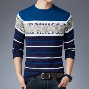 Long sleeved pullover sweater for fashionable men's casual autumn and winter long sleeved knit shirt for men