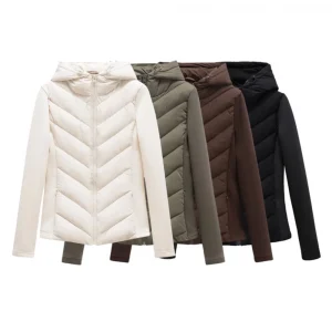 autumn and winter new women's hooded air cotton long-sleeved slim stitching light quilted down cotton jacket for women