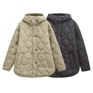 autumn and winter new women's loose drawstring hooded quilted diamond long-sleeved cotton-padded jacket jacket female